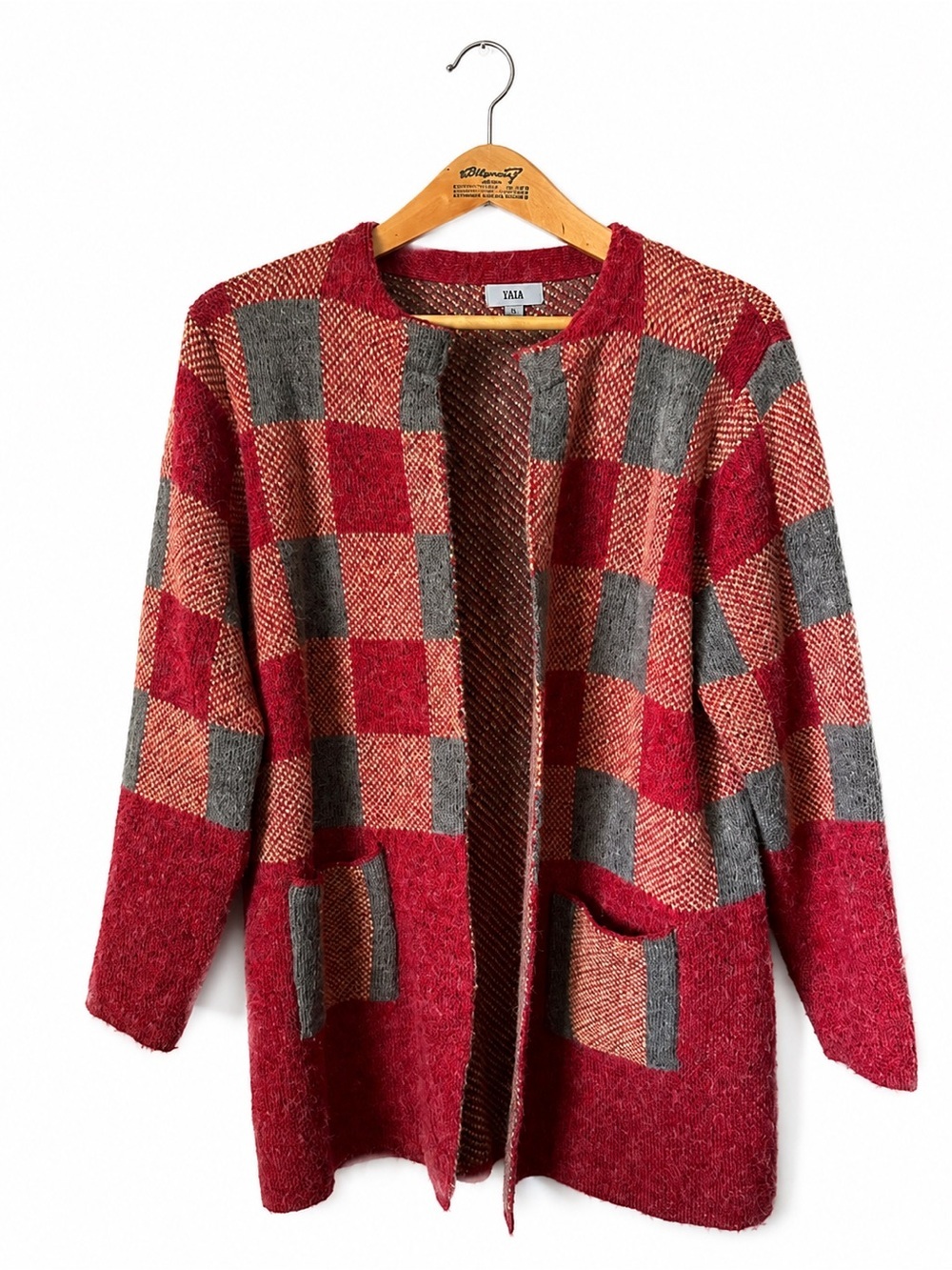 Yaira Checkered Sweater Shacket Size XL Red Fall Academia Artsy Eclectic Warm
